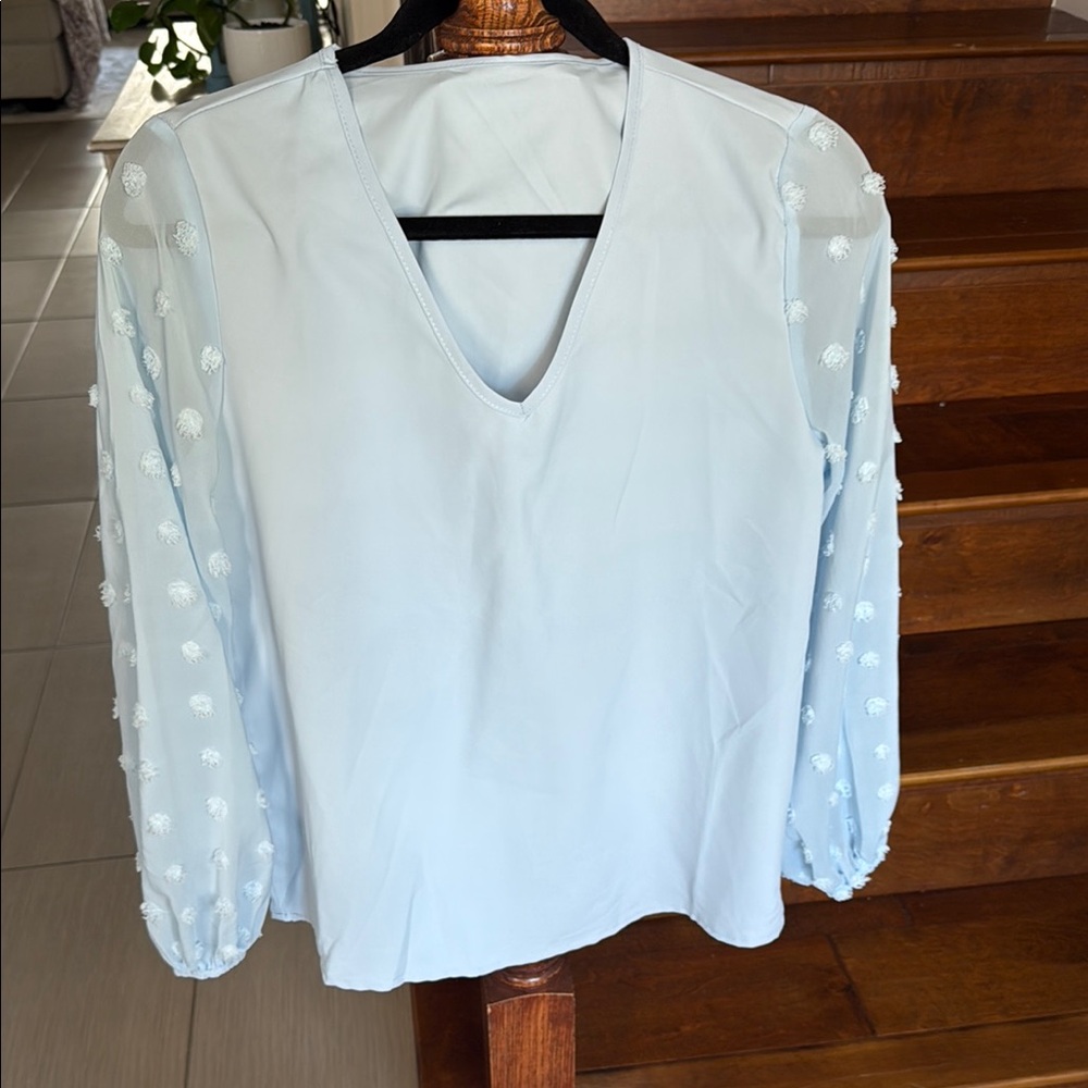 Light Blue V-Neck Women's Top